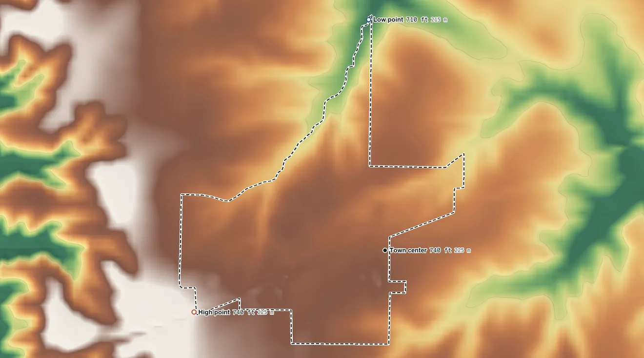 Topographic elevation map of Paloma, Illinois, shaded from 710 ft on the north side to 740 ft on the west side