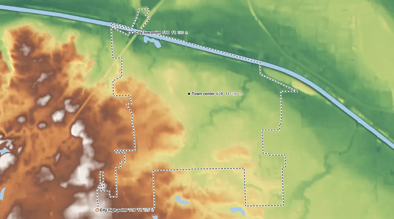 Topographic elevation map of Palos Heights, Illinois, shaded from 580 ft on the northwest side to 720 ft on the southwest side
