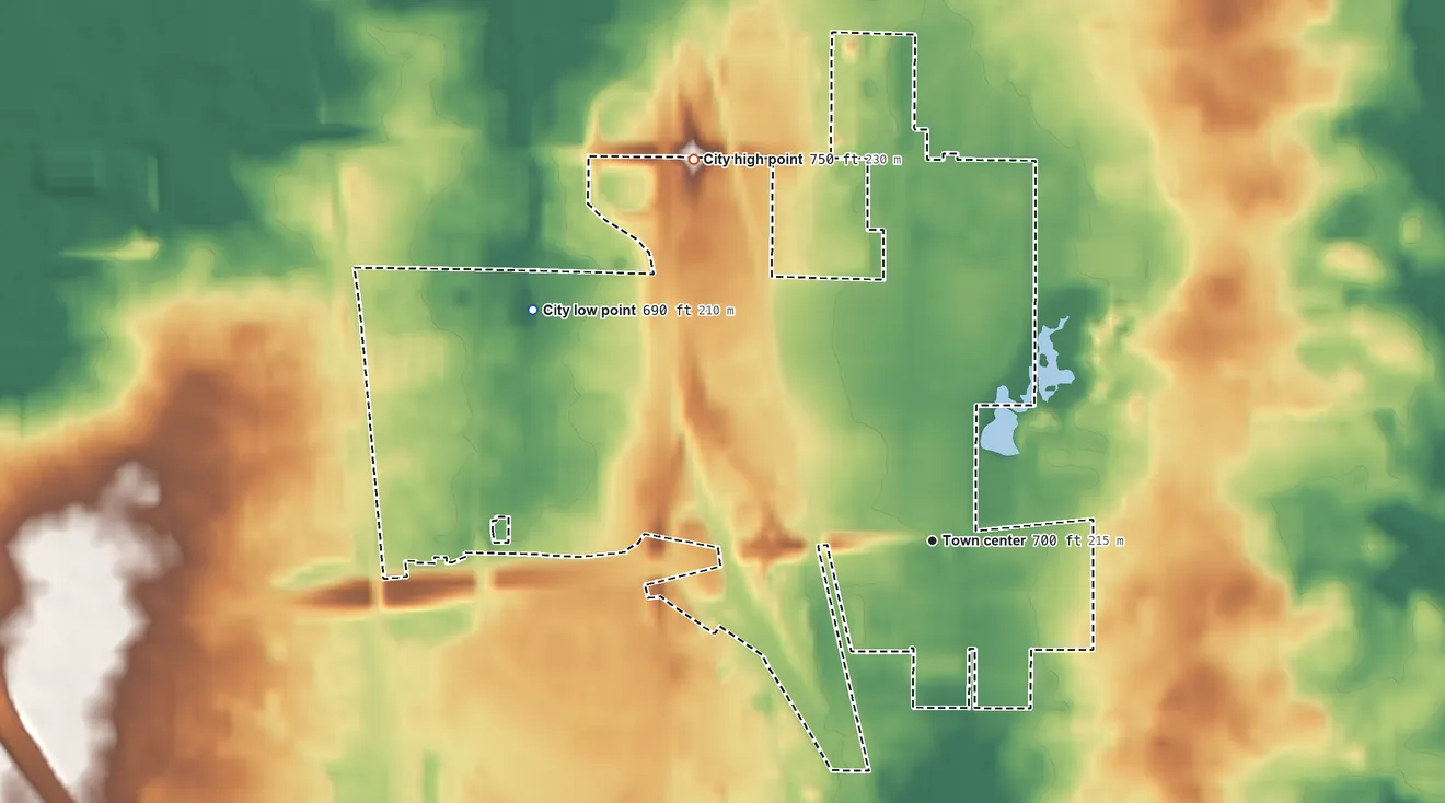 Topographic elevation map of Park City, Illinois, shaded from 690 ft on the northwest side to 750 ft on the northwest side