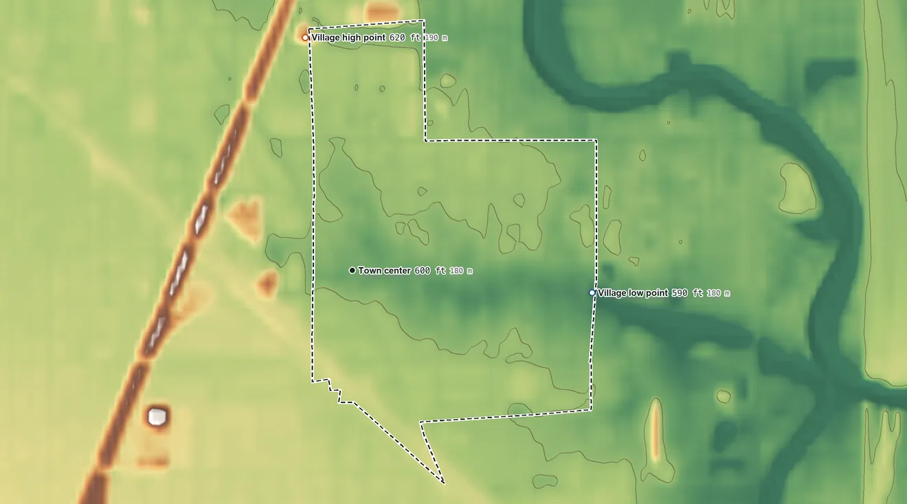 Topographic elevation map of Phoenix, Illinois, shaded from 590 ft on the east side to 620 ft on the north side