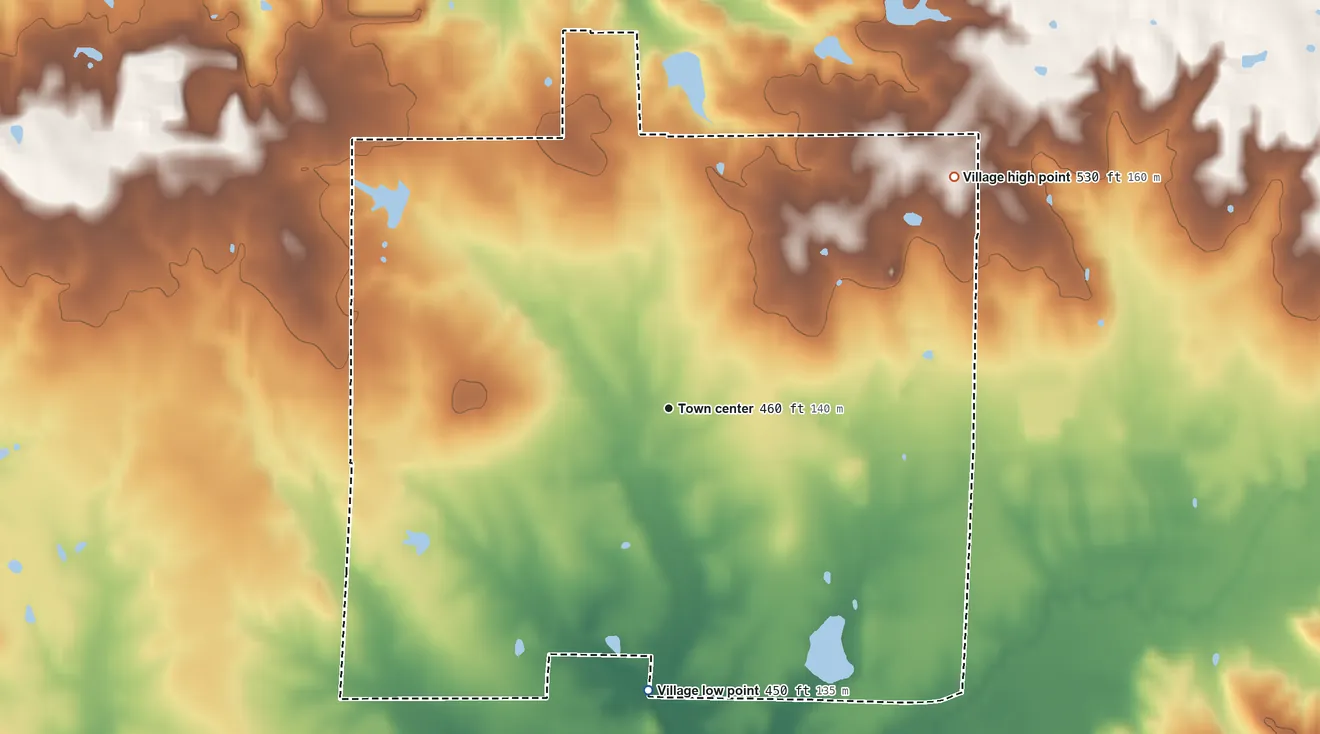Topographic elevation map of Pittsburg, Illinois, shaded from 450 ft on the south side to 530 ft on the northeast side