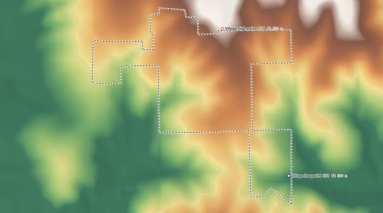Topographic elevation map of Plainville, Illinois, shaded from 660 ft on the southeast side to 720 ft on the northeast side