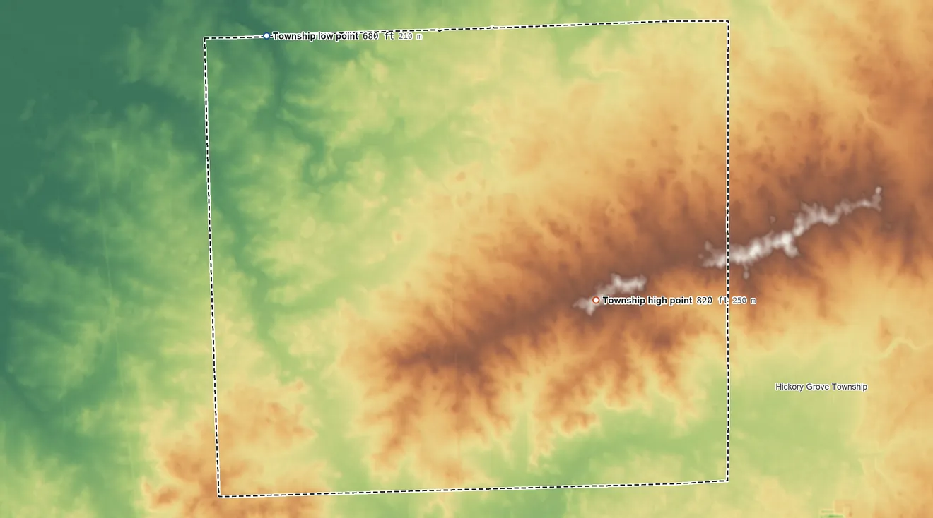 Topographic elevation map of Prairie Green Township, Illinois, shaded from 680 ft on the northwest side to 820 ft on the east side