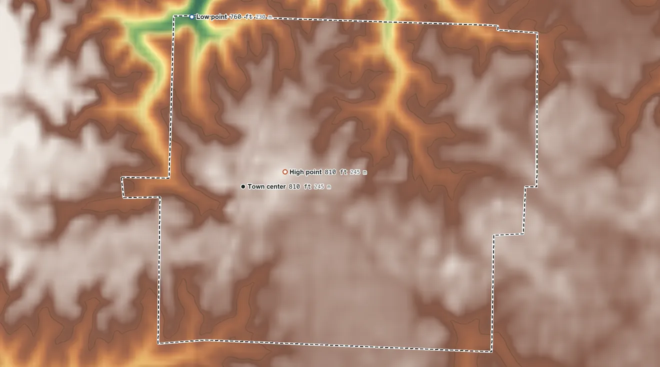 Topographic elevation map of Preemption, Illinois, shaded from 760 ft on the north side to 810 ft near the middle