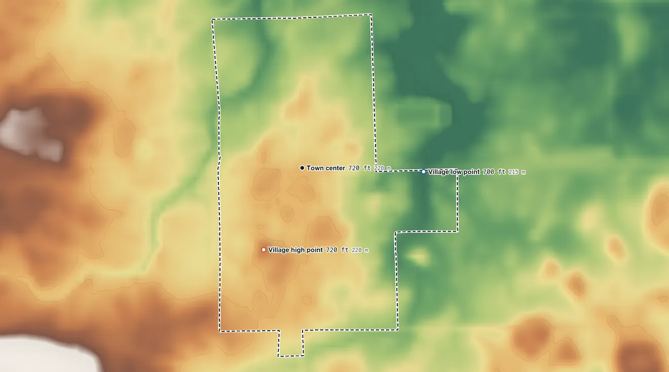 Topographic elevation map of Rankin, Illinois, shaded from 700 ft on the east side to 720 ft on the southwest side