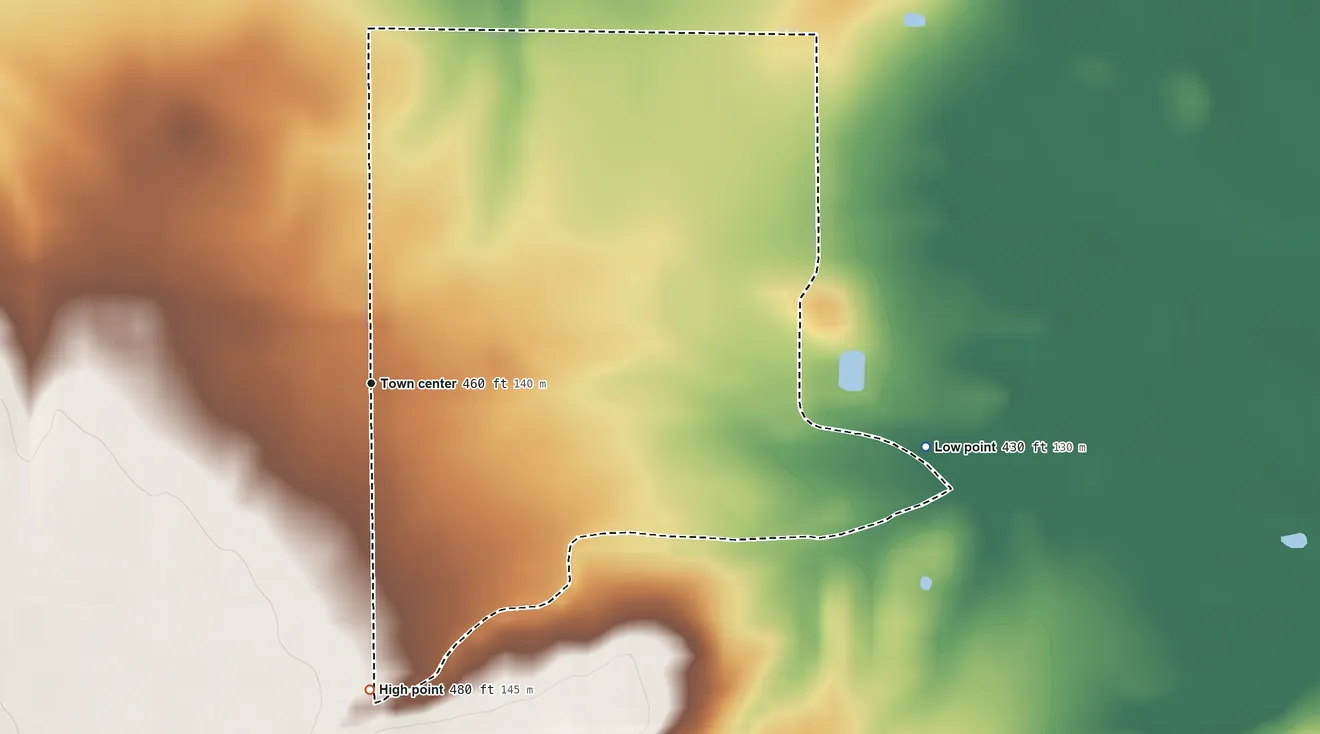 Topographic elevation map of Rentchler, Illinois, shaded from 430 ft on the east side to 480 ft on the south side