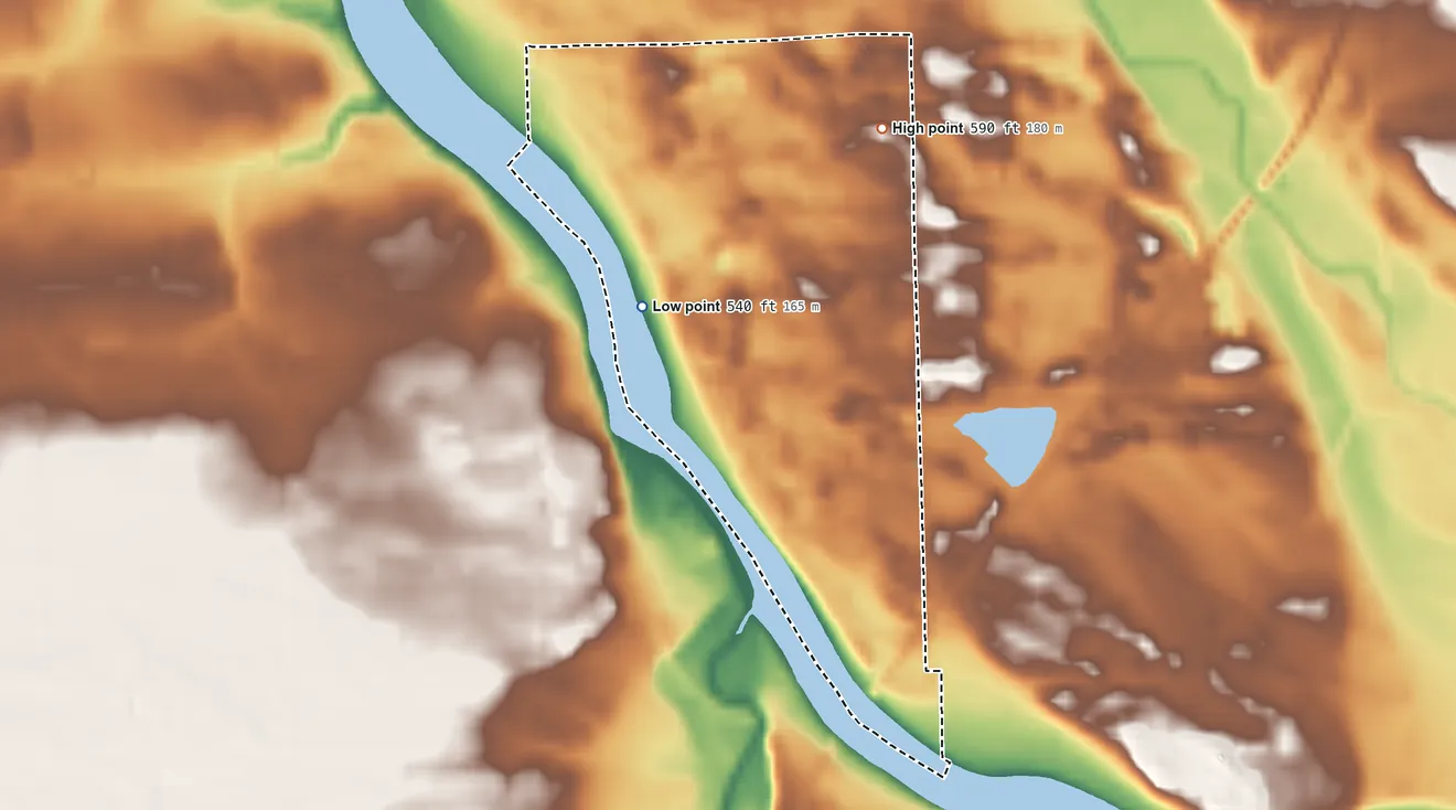 Topographic elevation map of Rest Haven, Illinois, shaded from 540 ft on the southwest side to 590 ft on the northeast side