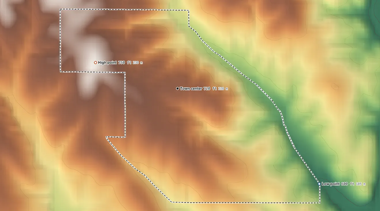 Topographic elevation map of Richfield, Illinois, shaded from 600 ft on the southeast side to 750 ft on the west side