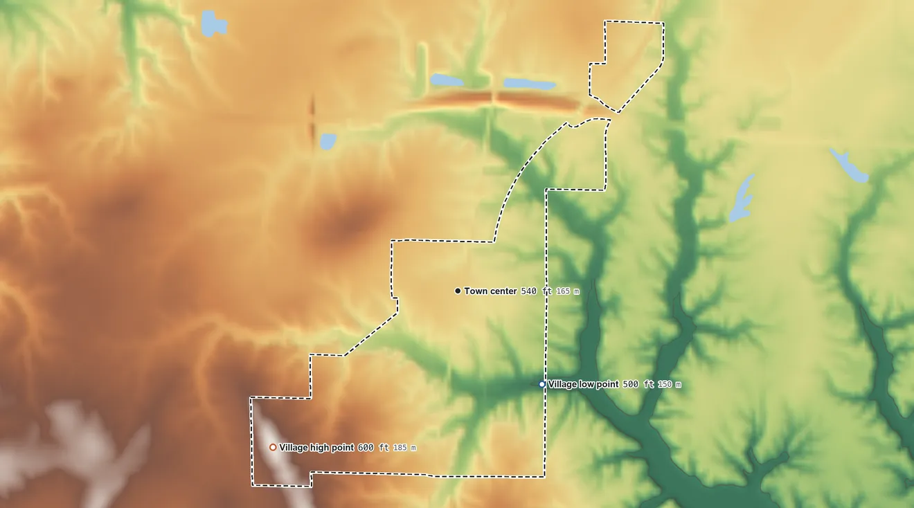 Topographic elevation map of Richview, Illinois, shaded from 500 ft on the southeast side to 600 ft on the southwest side