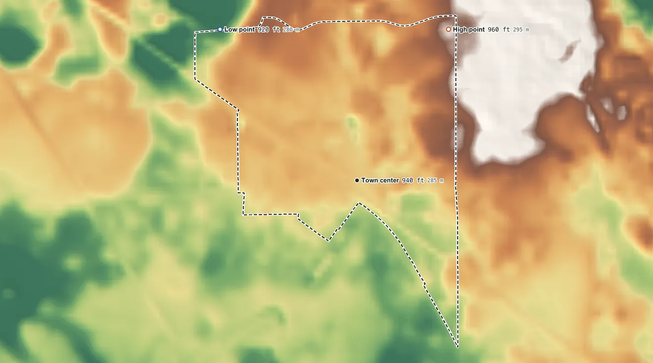 Topographic elevation map of Ridgefield, Illinois, shaded from 920 ft on the northwest side to 960 ft on the northeast side