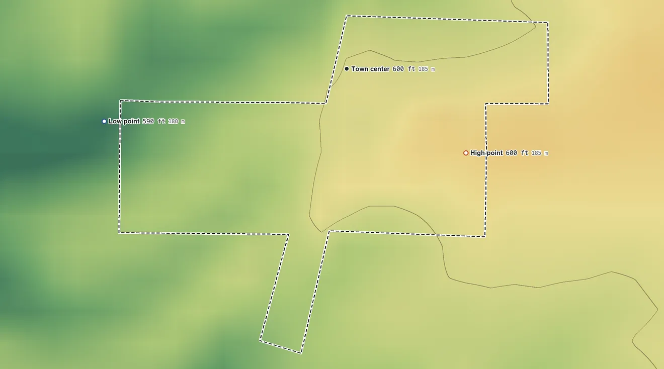 Topographic elevation map of Riggston, Illinois, shaded from 590 ft on the west side to 600 ft on the southeast side