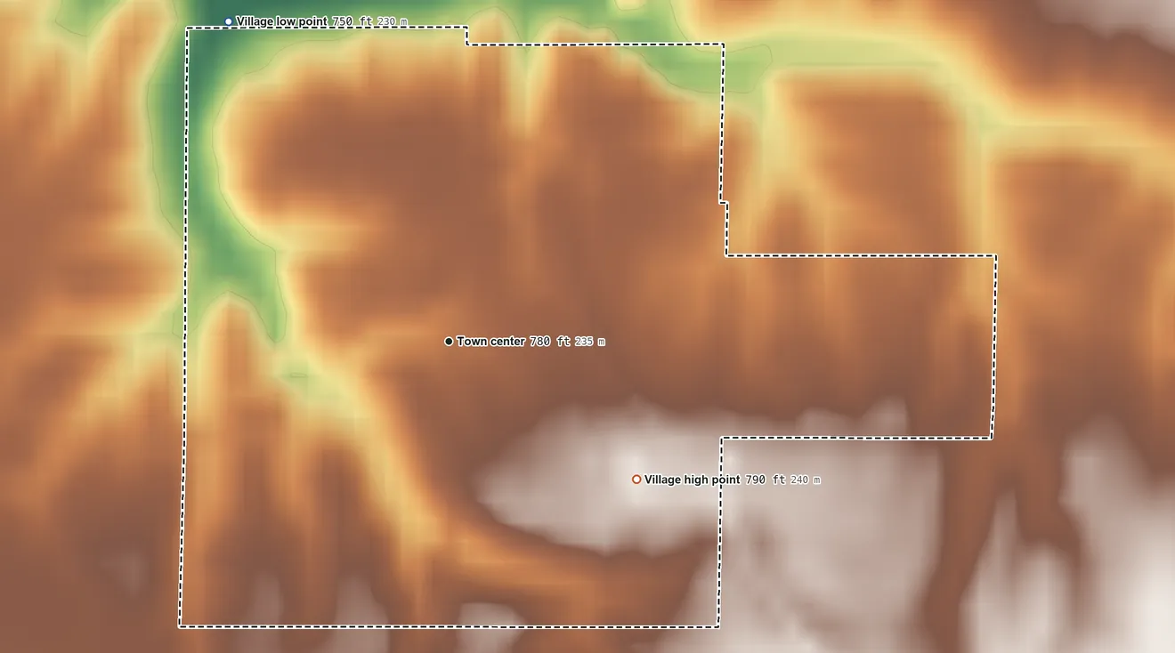 Topographic elevation map of Rio, Illinois, shaded from 750 ft on the northwest side to 790 ft on the southeast side