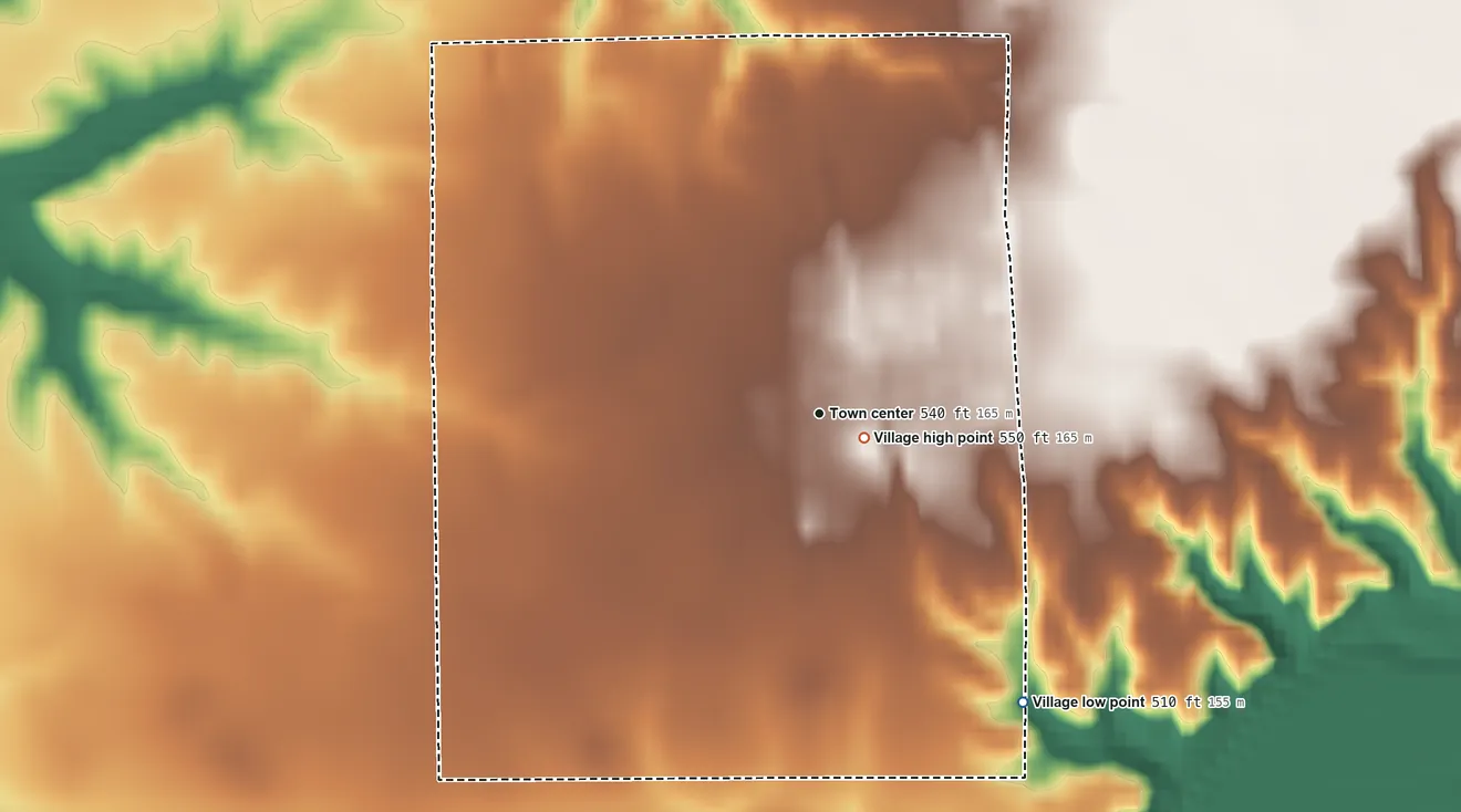 Topographic elevation map of Rockbridge, Illinois, shaded from 510 ft on the southeast side to 550 ft near the middle