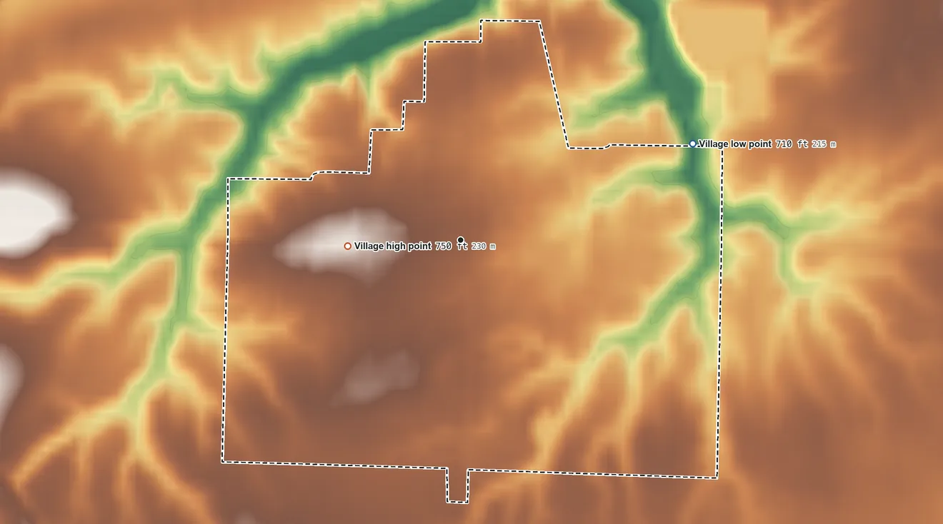 Topographic elevation map of Roseville, Illinois, shaded from 710 ft on the northeast side to 750 ft on the west side