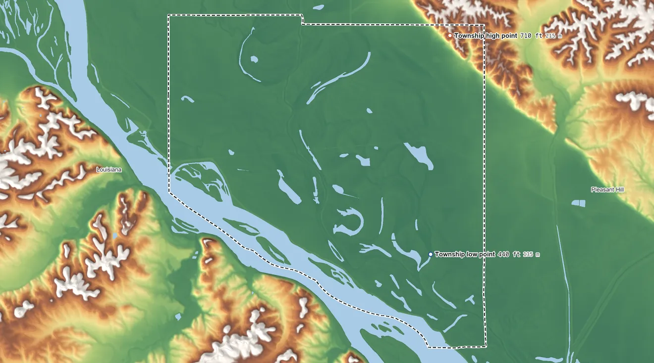 Topographic elevation map of Ross Township, Pike County, Illinois, shaded from 440 ft on the southeast side to 710 ft on the northeast side