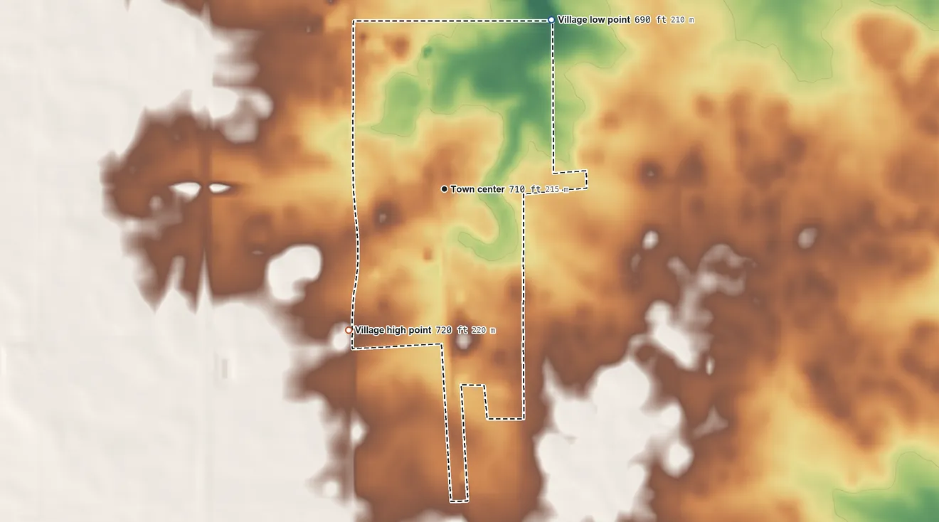 Topographic elevation map of Rutland, Illinois, shaded from 690 ft on the northeast side to 720 ft on the southwest side