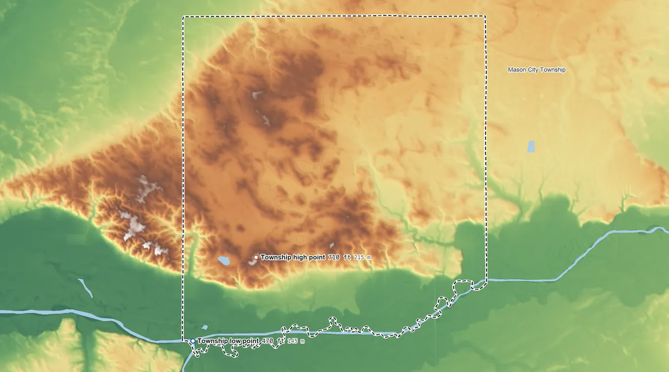 Topographic elevation map of Salt Creek Township, Illinois, shaded from 470 ft on the southwest side to 710 ft on the south side