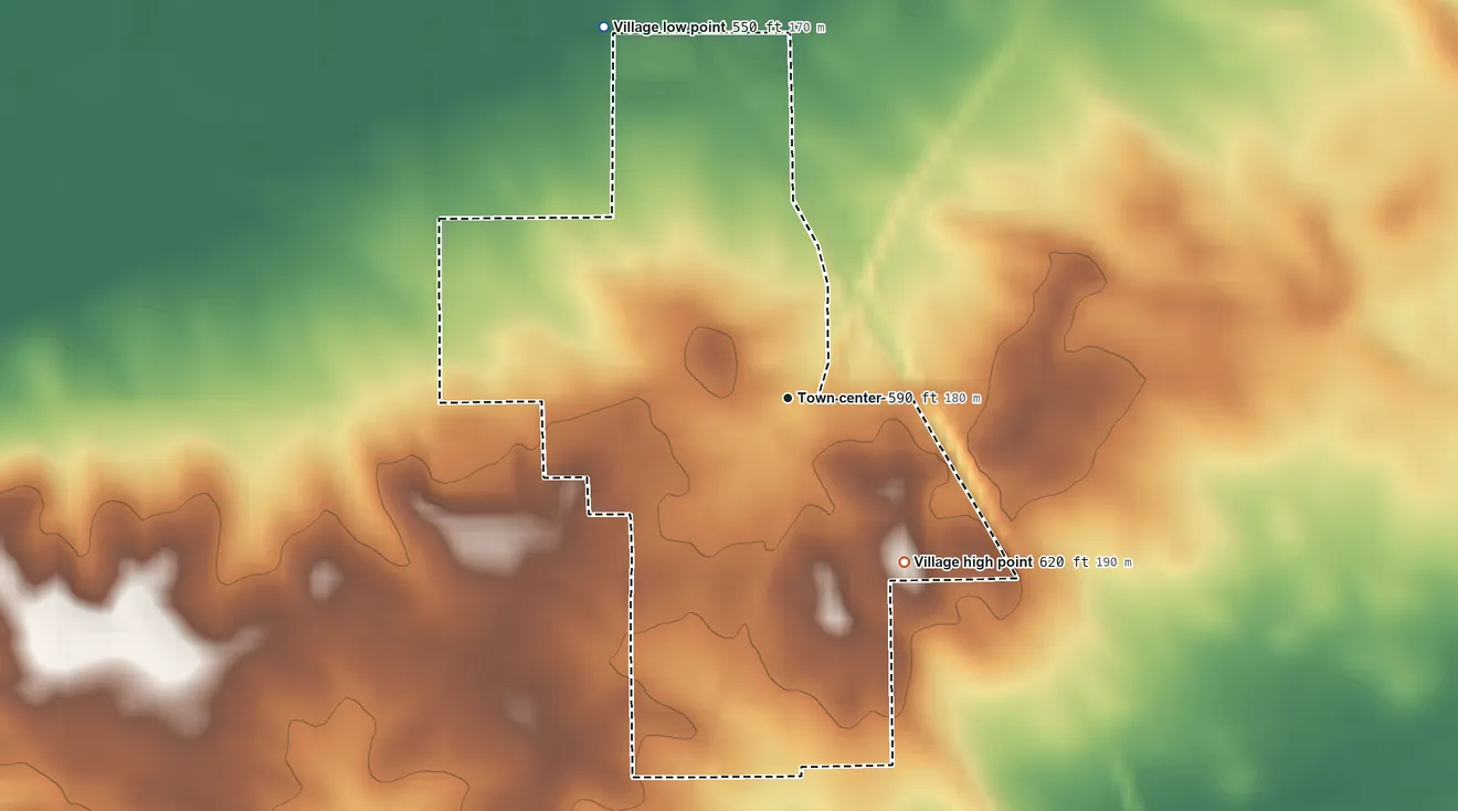 Topographic elevation map of San Jose, Illinois, shaded from 550 ft on the northwest side to 620 ft on the southeast side