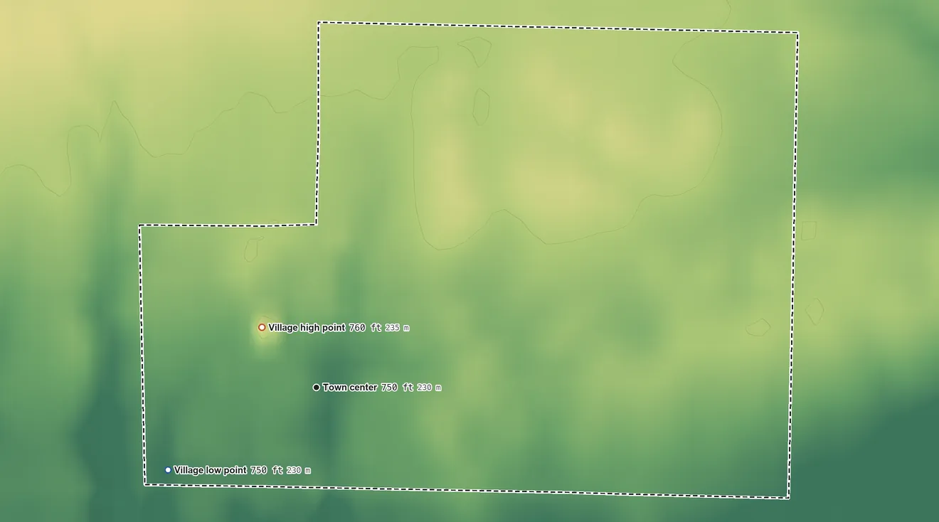 Topographic elevation map of Sciota, Illinois, shaded from 750 ft on the southwest side to 760 ft near the middle