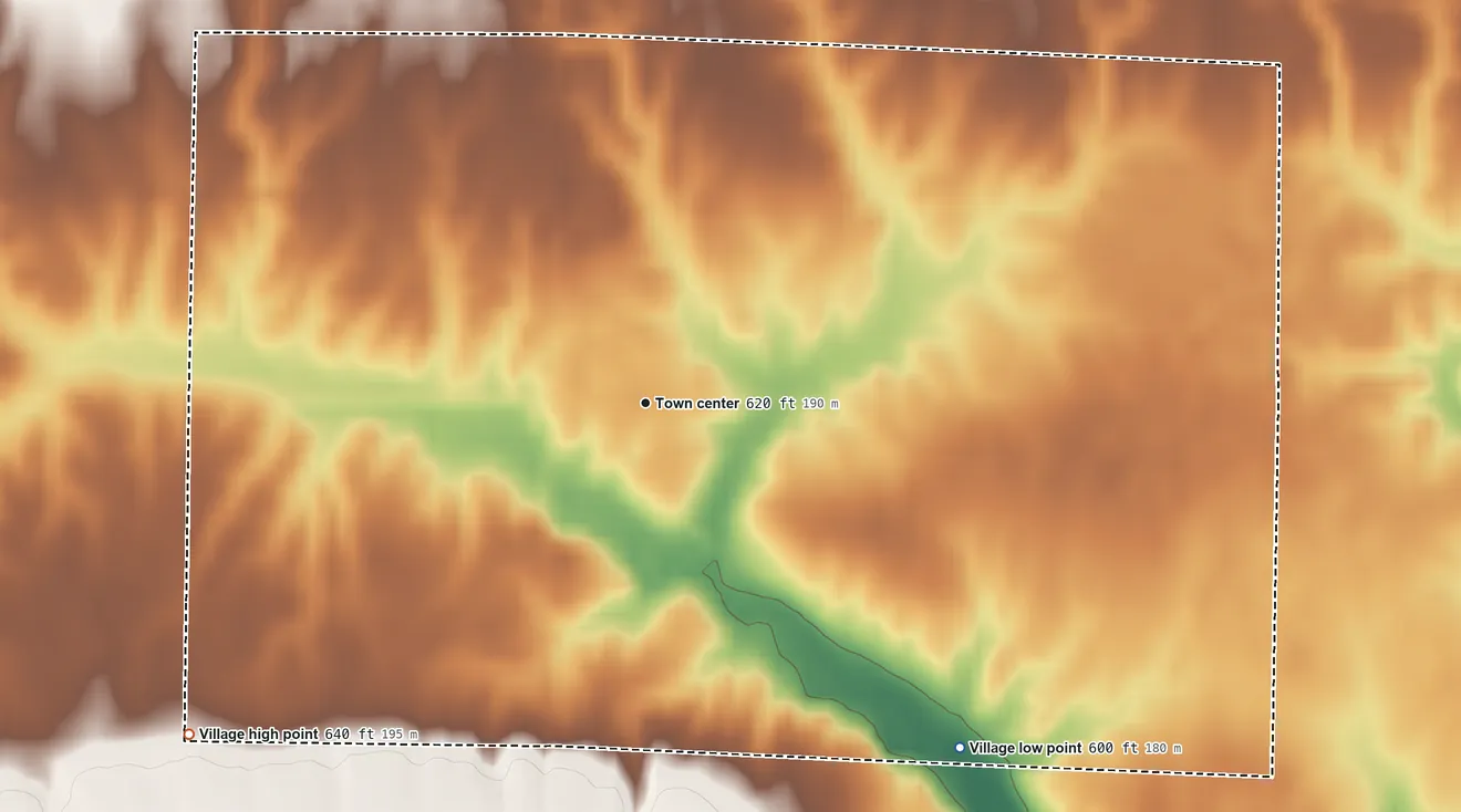 Topographic elevation map of Seaton, Illinois, shaded from 600 ft on the southeast side to 640 ft on the southwest side