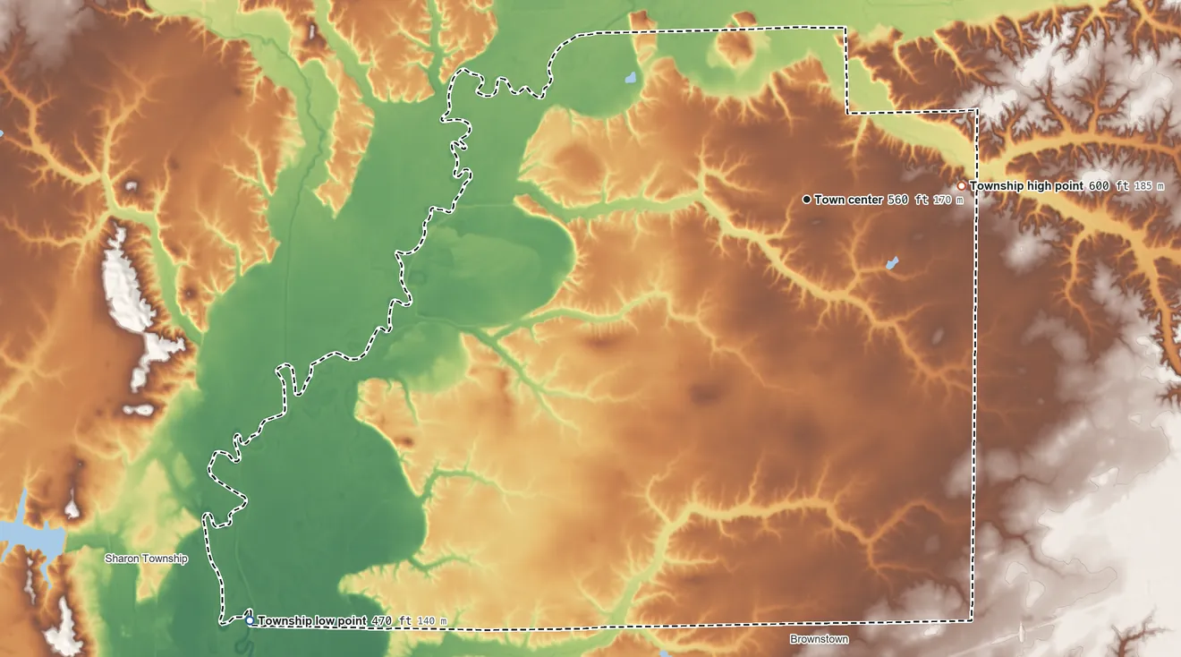 Topographic elevation map of Sefton Township, Illinois, shaded from 470 ft on the southwest side to 600 ft on the east side