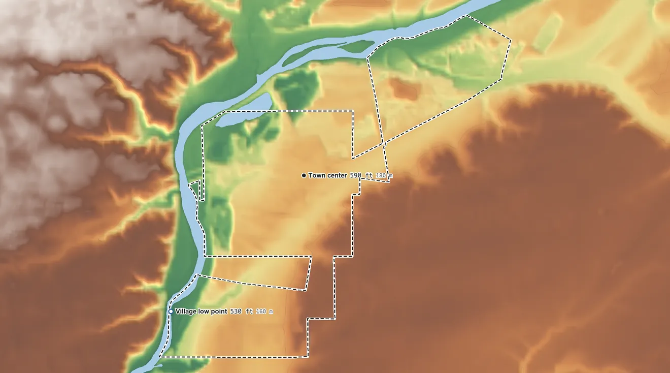 Topographic elevation map of Sheridan, Illinois, shaded from 530 ft on the southwest side to 660 ft on the northwest side