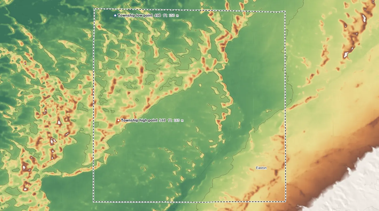 Topographic elevation map of Sherman Township, Illinois, shaded from 490 ft on the northwest side to 540 ft on the west side