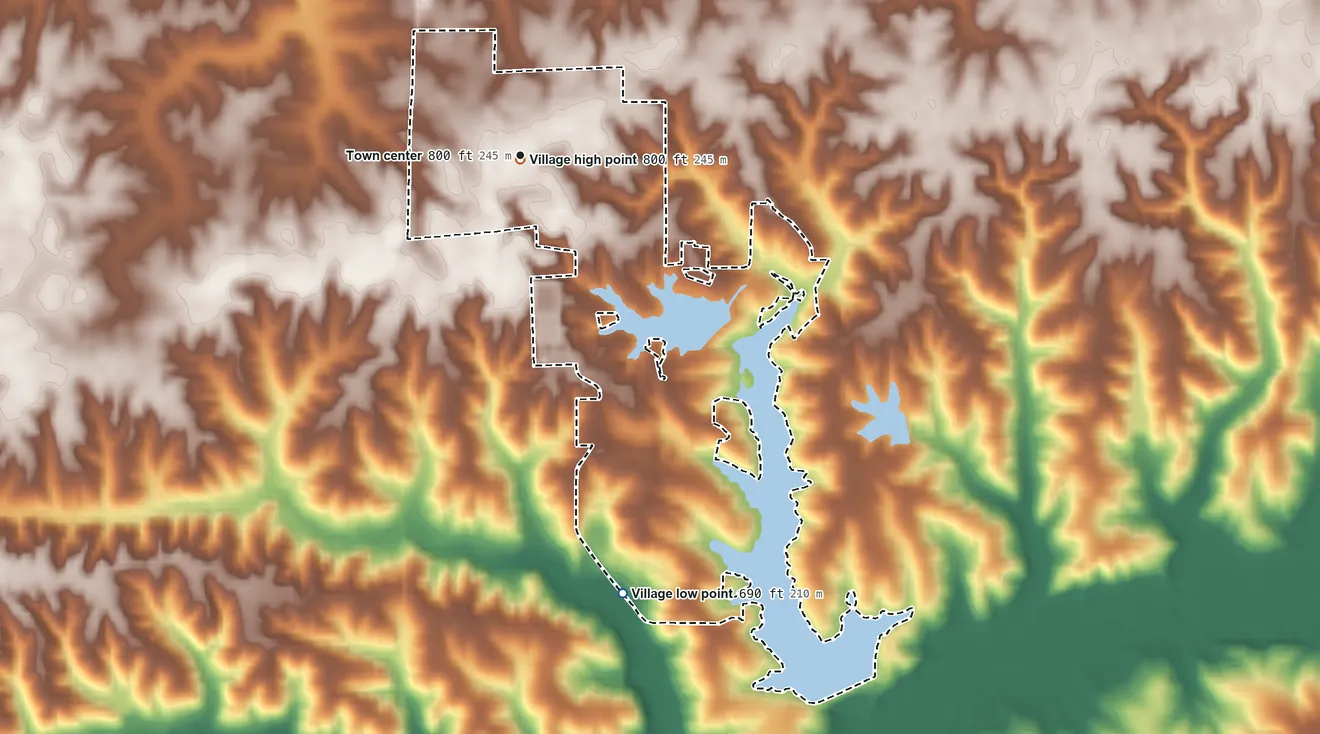 Topographic elevation map of Sherrard, Illinois, shaded from 690 ft on the south side to 800 ft near the middle
