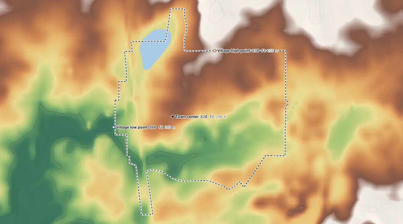 Topographic elevation map of Sibley, Illinois, shaded from 800 ft on the west side to 830 ft on the northeast side
