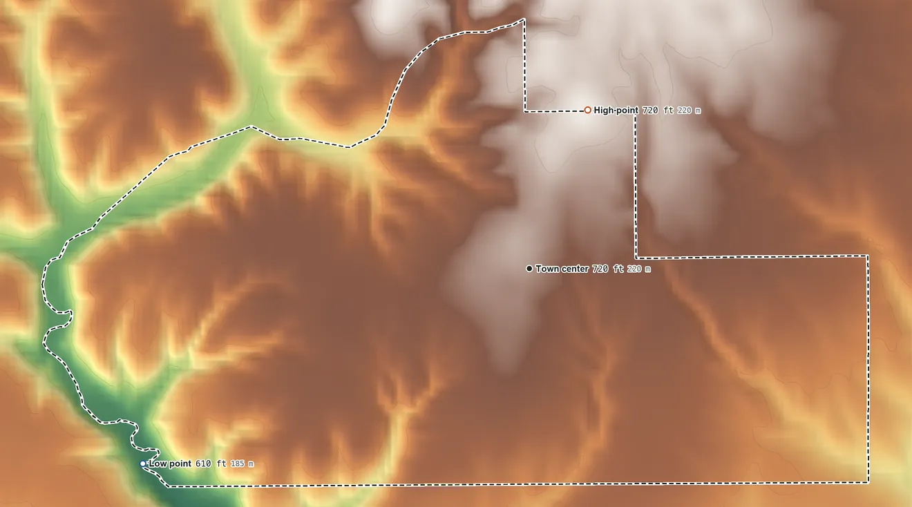 Topographic elevation map of Smithville, Illinois, shaded from 610 ft on the southwest side to 720 ft on the north side