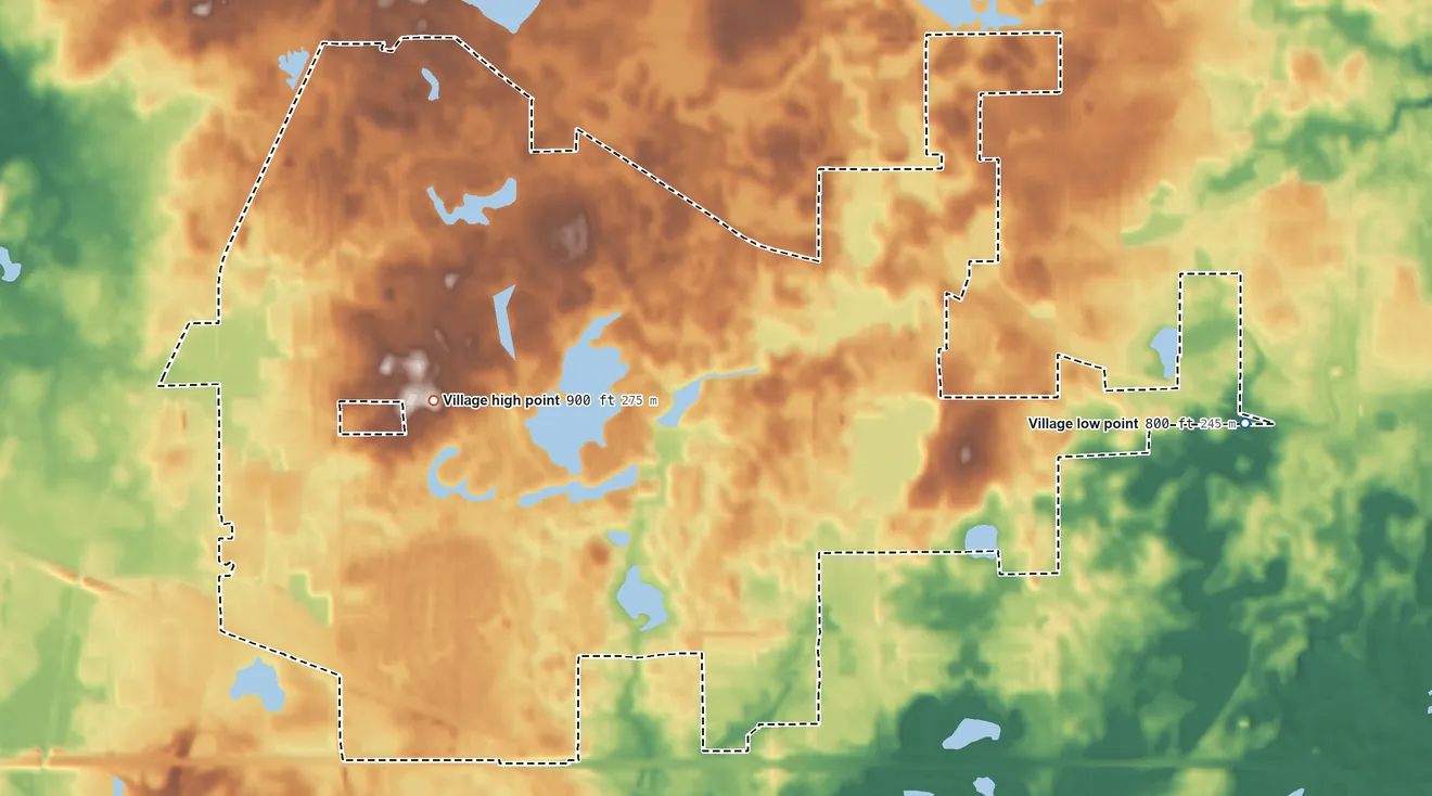 Topographic elevation map of South Barrington, Illinois, shaded from 800 ft on the east side to 900 ft near the middle