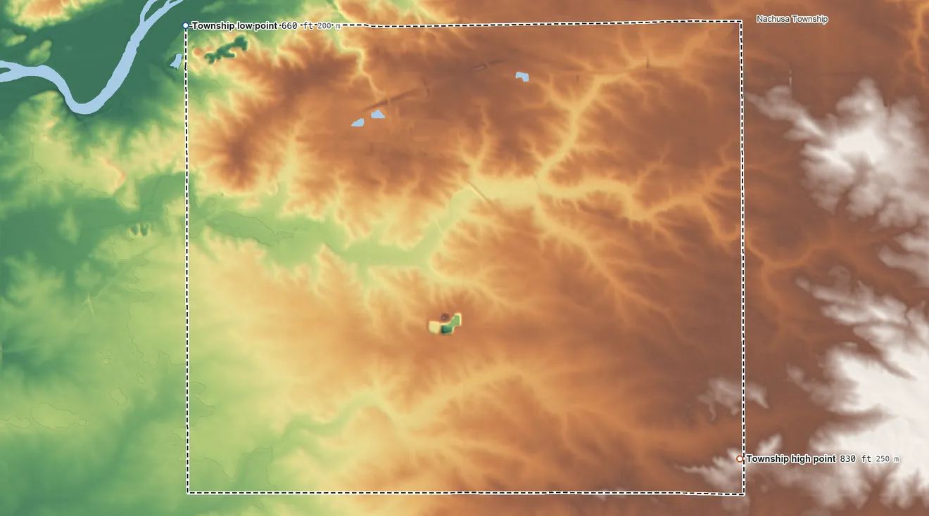 Topographic elevation map of South Dixon Township, Illinois, shaded from 660 ft on the northwest side to 830 ft on the southeast side