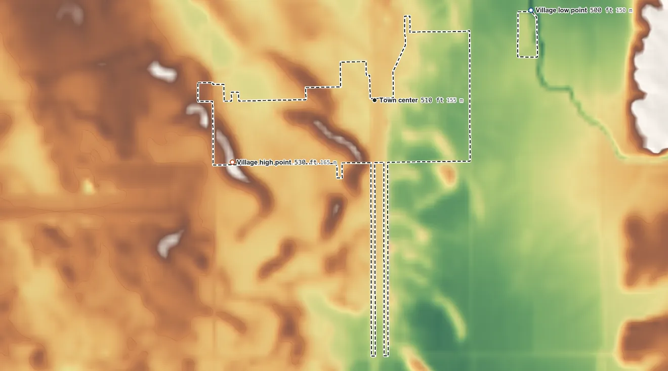 Topographic elevation map of South Pekin, Illinois, shaded from 500 ft on the northeast side to 530 ft on the southwest side