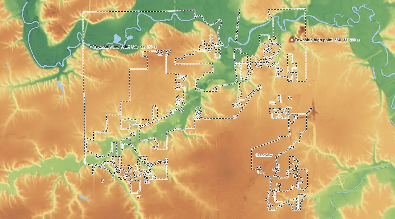 Topographic elevation map of Springfield Township, Illinois, shaded from 500 ft on the northwest side to 660 ft on the north side