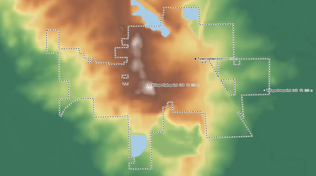 Topographic elevation map of St. Anne, Illinois, shaded from 640 ft on the southeast side to 680 ft on the southwest side