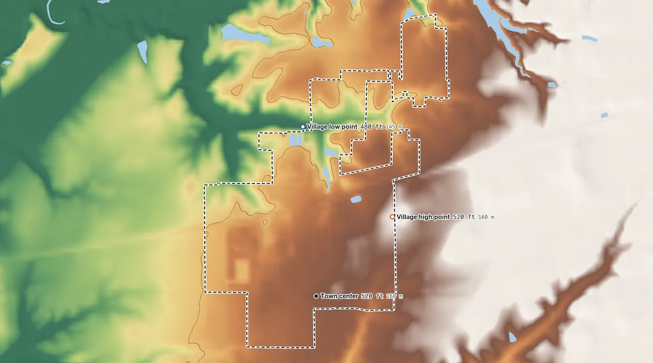 Topographic elevation map of St. Jacob, Illinois, shaded from 480 ft on the north side to 520 ft on the northeast side