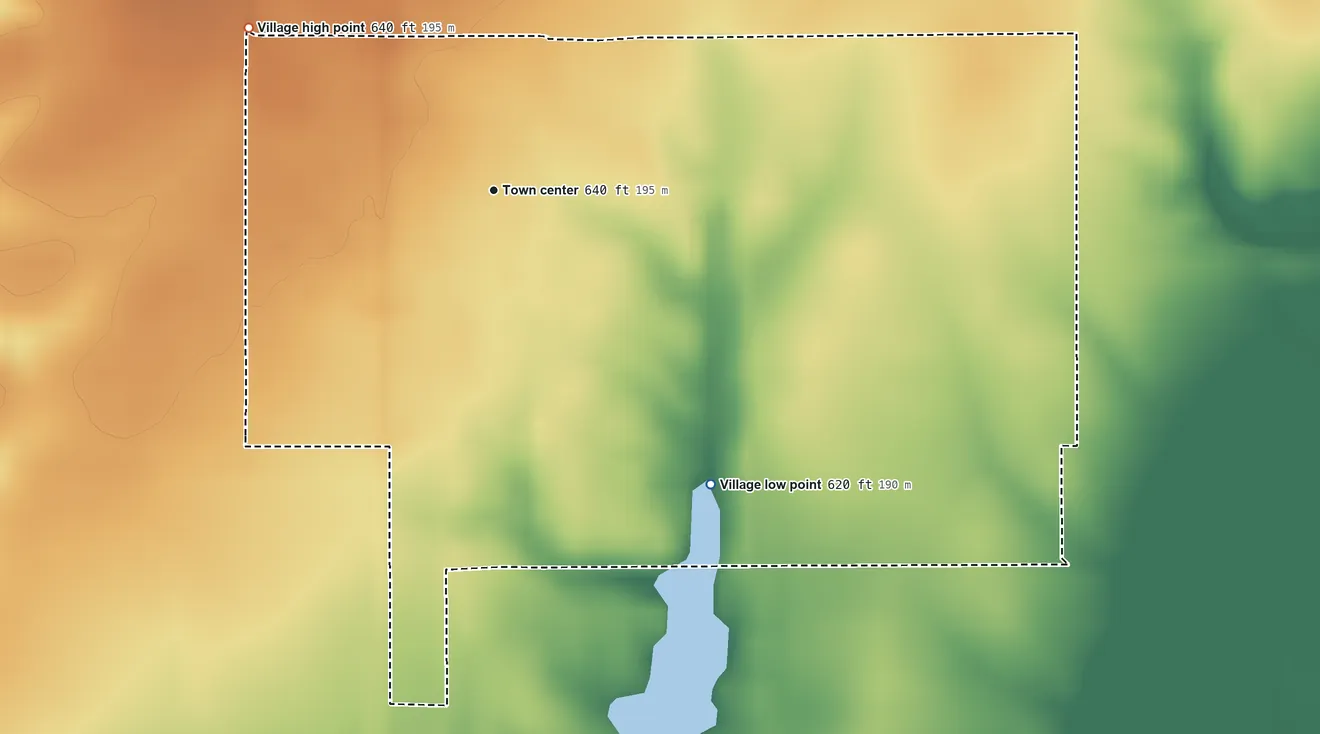 Topographic elevation map of Standard City, Illinois, shaded from 620 ft on the southeast side to 640 ft on the northwest side