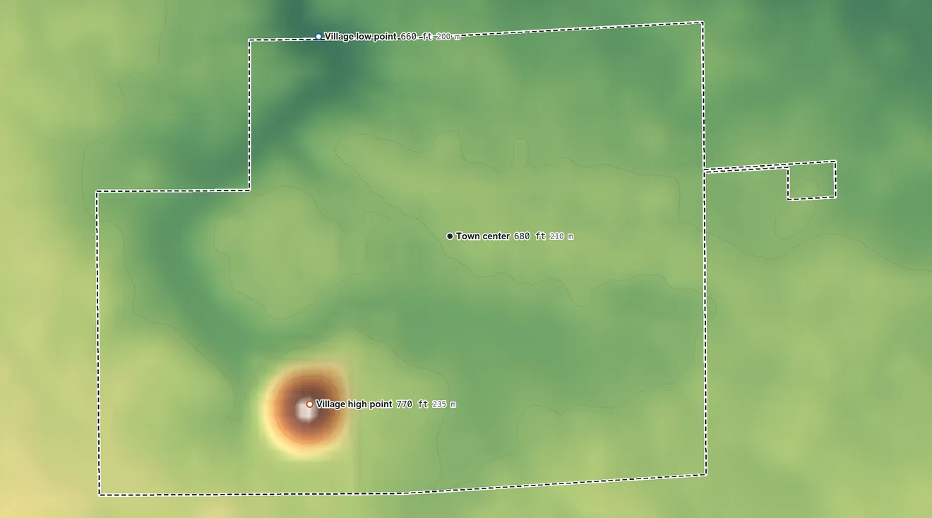 Topographic elevation map of Standard, Illinois, shaded from 660 ft on the northwest side to 770 ft on the southwest side