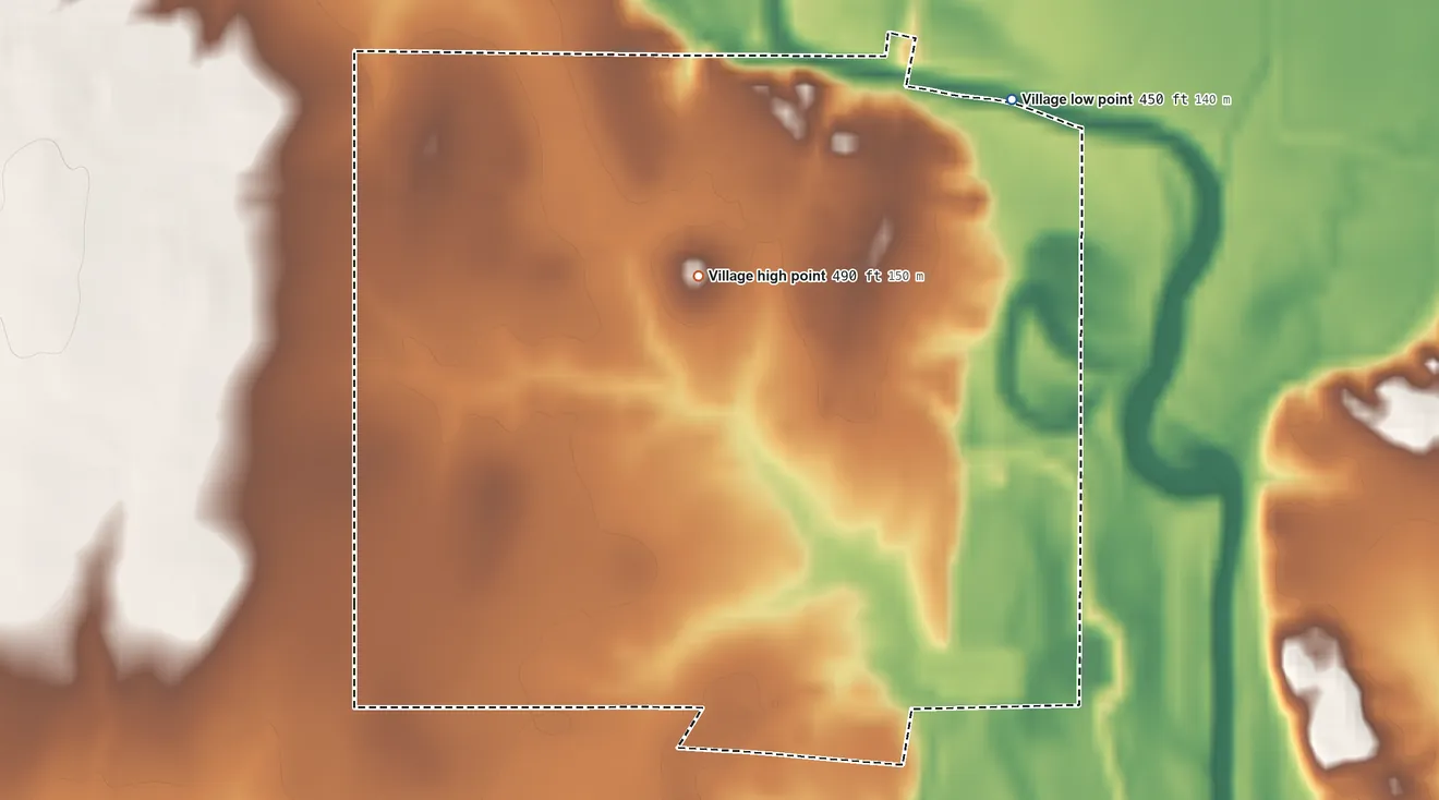 Topographic elevation map of Ste. Marie, Illinois, shaded from 450 ft on the northeast side to 490 ft near the middle