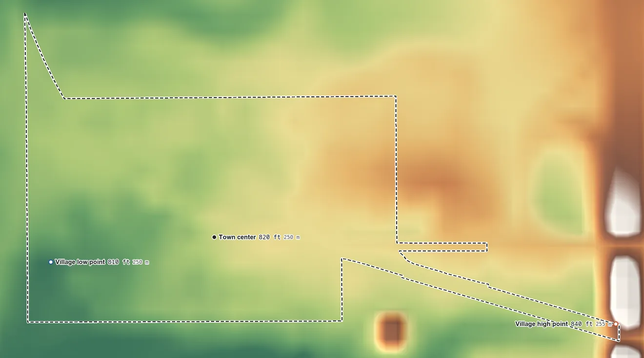 Topographic elevation map of Steward, Illinois, shaded from 810 ft on the west side to 840 ft on the east side