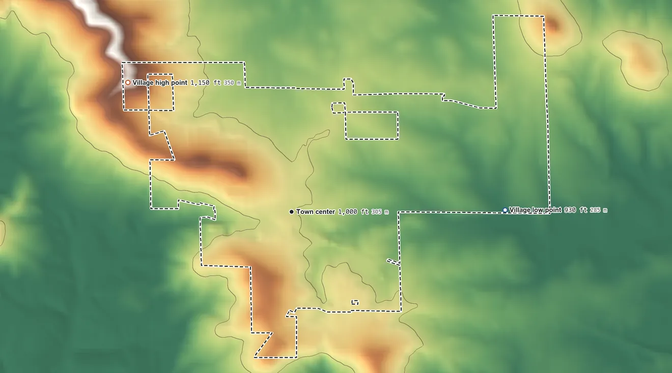 Topographic elevation map of Stockton, Illinois, shaded from 930 ft on the east side to 1,150 ft on the northwest side
