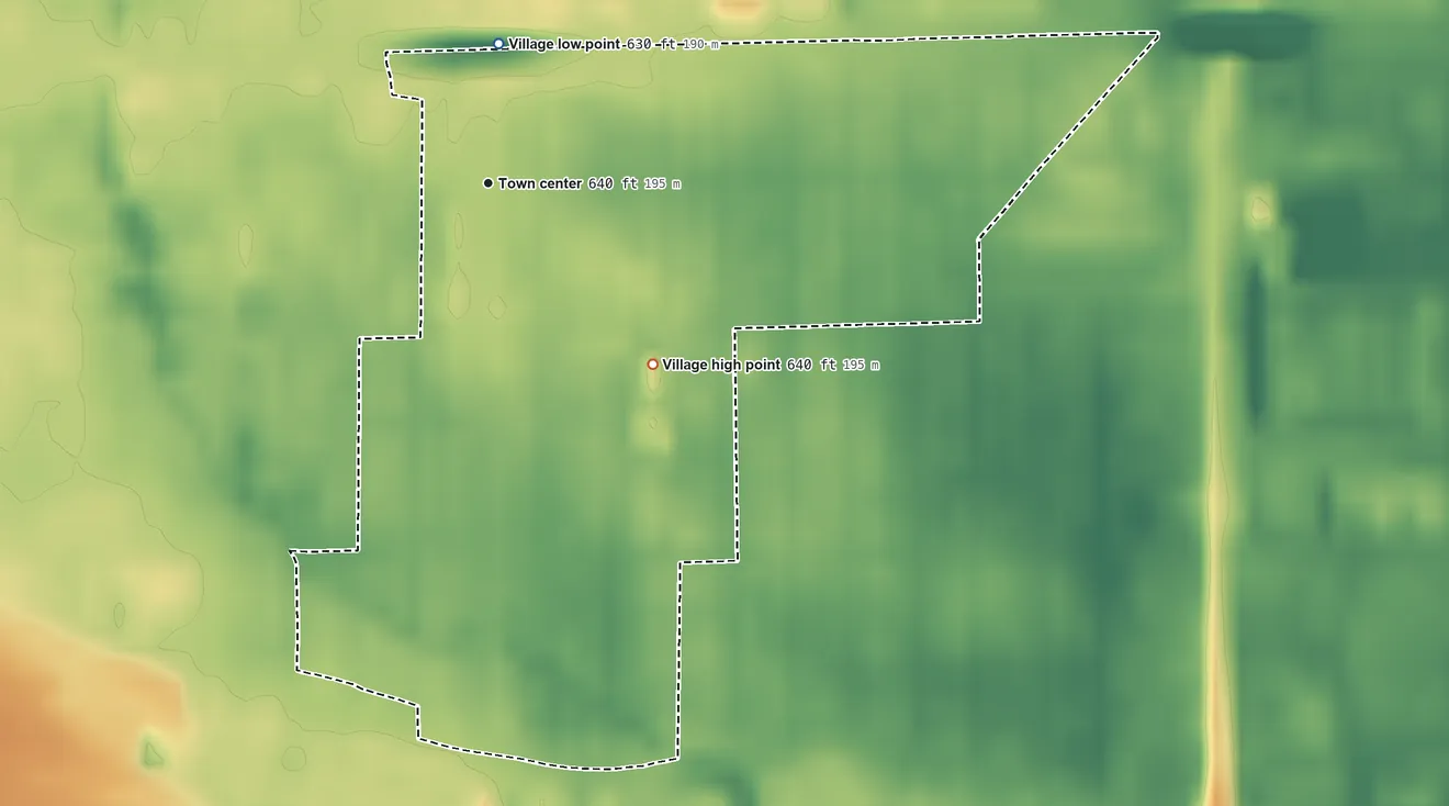Topographic elevation map of Stone Park, Illinois, shaded from 630 ft on the north side to 640 ft on the southeast side