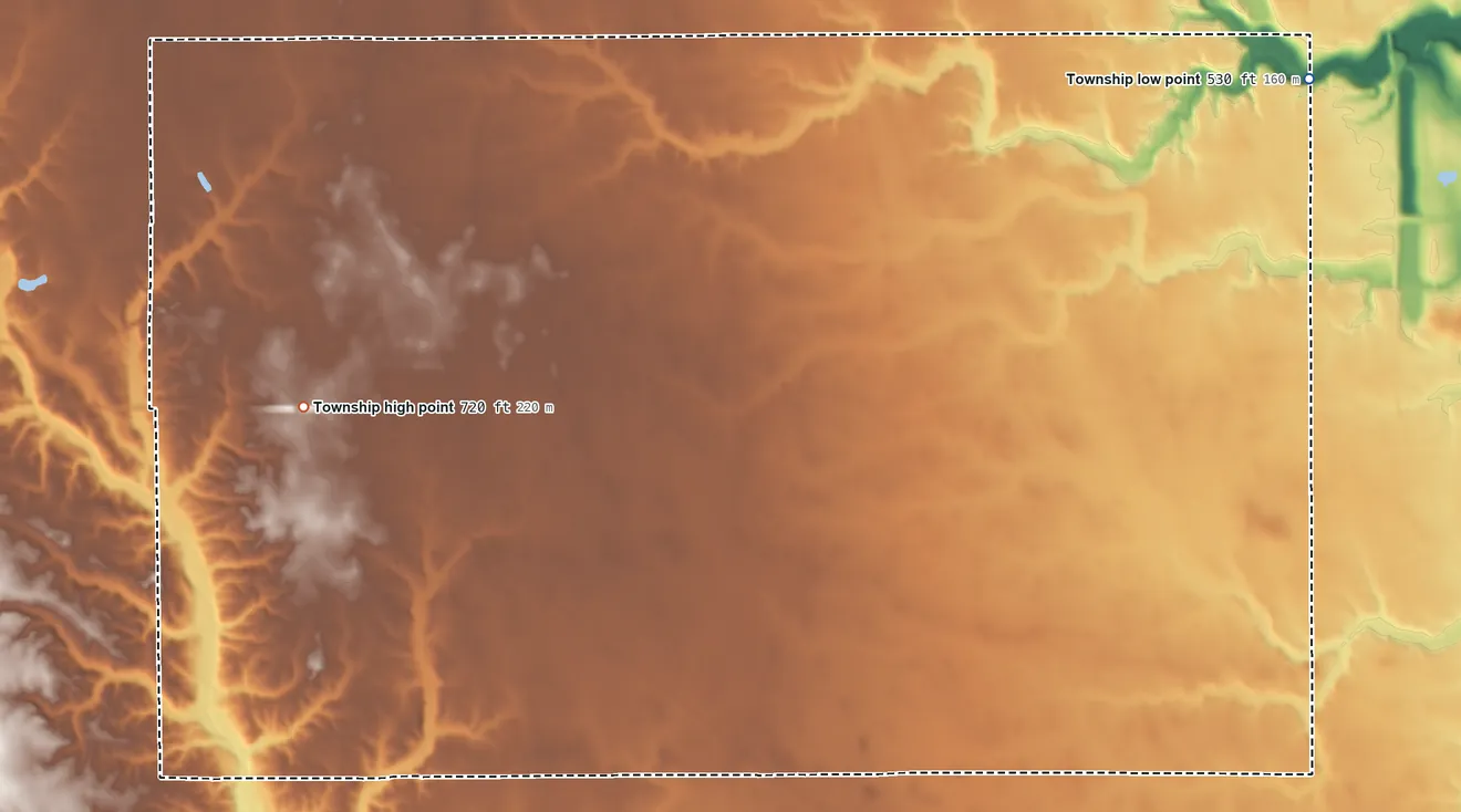 Topographic elevation map of Stratton Township, Illinois, shaded from 530 ft on the northeast side to 720 ft on the northwest side