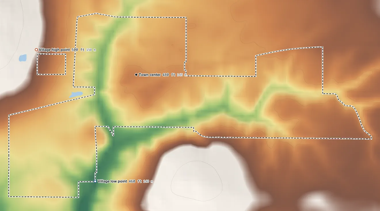Topographic elevation map of Summerfield, Illinois, shaded from 460 ft on the south side to 500 ft on the west side