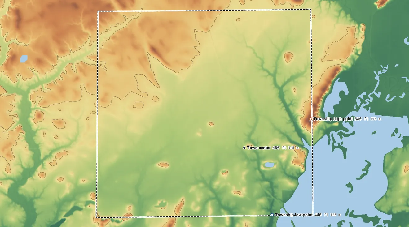 Topographic elevation map of Tamalco Township, Illinois, shaded from 440 ft on the southeast side to 580 ft on the northeast side