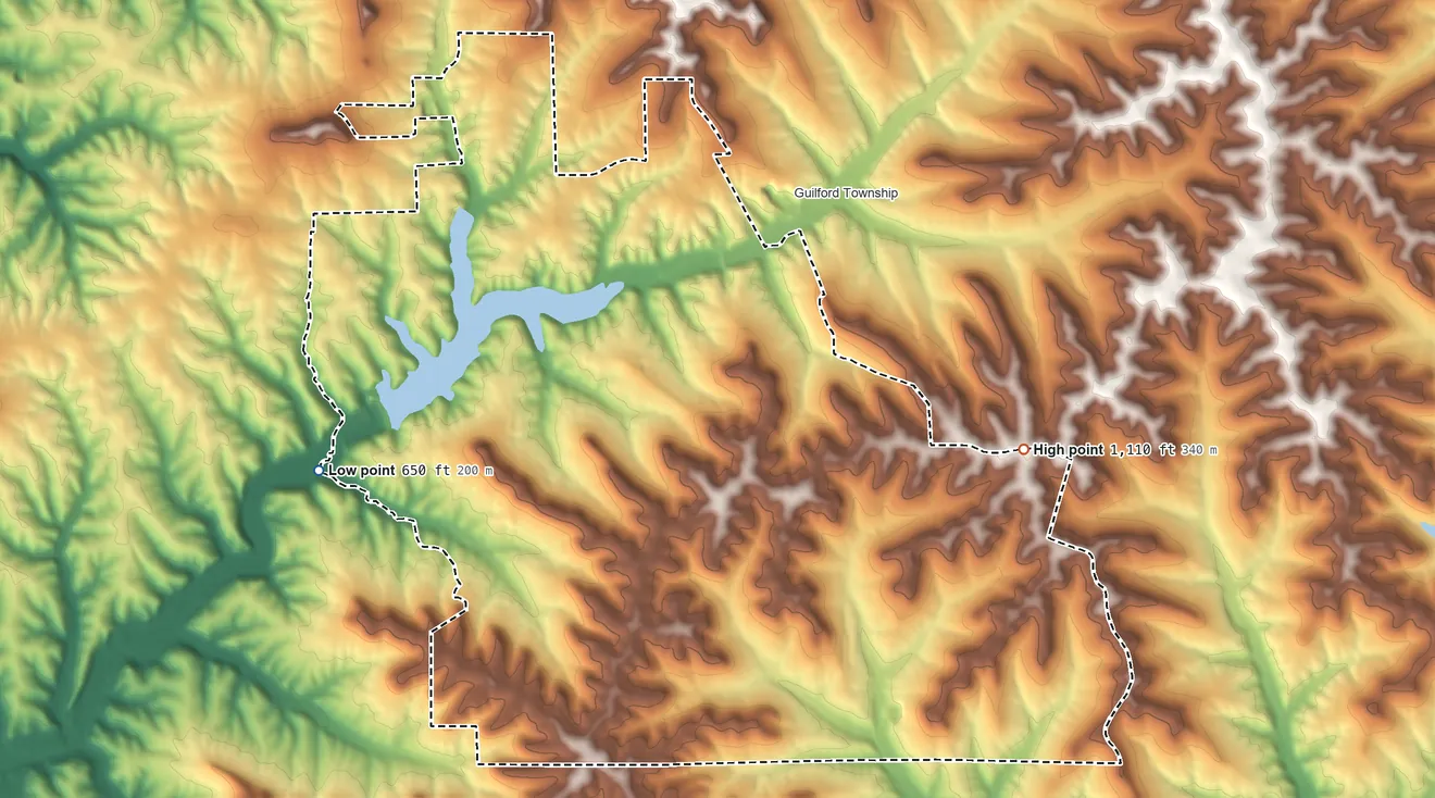 Topographic elevation map of The Galena Territory, Illinois, shaded from 650 ft on the west side to 1,110 ft on the east side