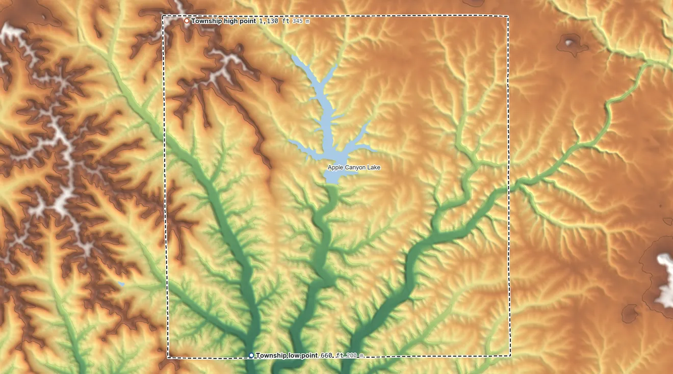 Topographic elevation map of Thompson Township, Illinois, shaded from 660 ft on the south side to 1,130 ft on the northwest side