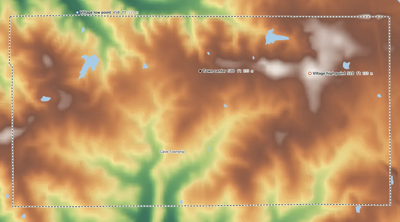 Topographic elevation map of Thompsonville, Illinois, shaded from 450 ft on the northwest side to 510 ft on the east side