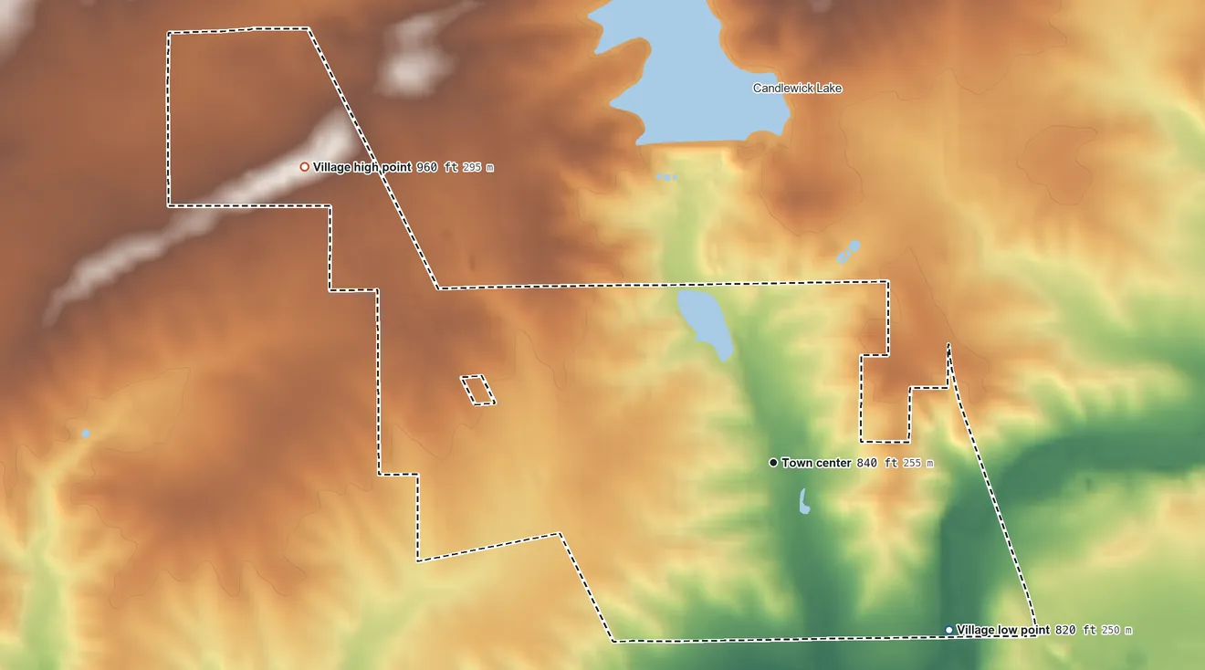 Topographic elevation map of Timberlane, Illinois, shaded from 820 ft on the southeast side to 960 ft on the northwest side