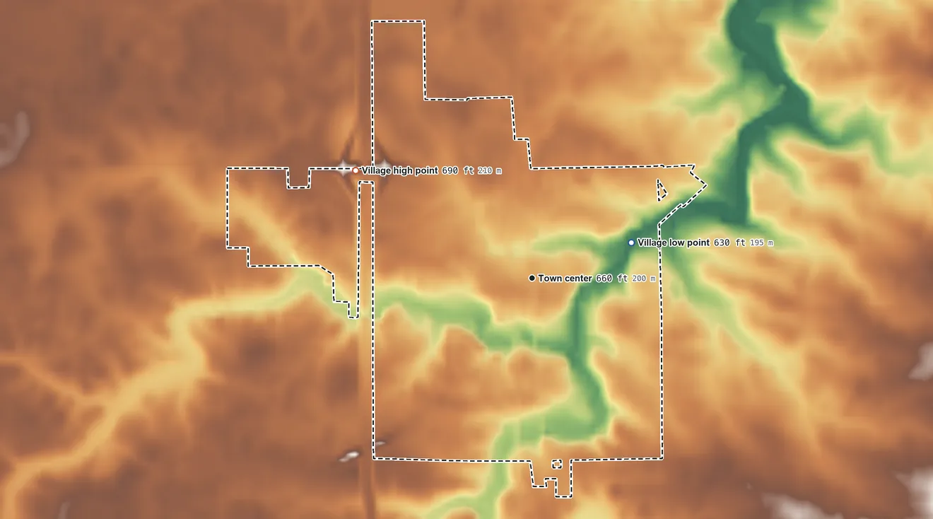 Topographic elevation map of Tonica, Illinois, shaded from 630 ft on the east side to 690 ft on the northwest side
